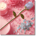 Decorative rose with crystals and a candle on a pink background