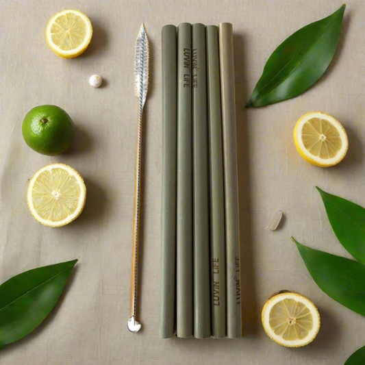 Eco-Friendly Bamboo Drinking Straws – 5-Pack with Cleaner | Reusable, Plant-Based, Vegan, Zero Waste by Luvin Life