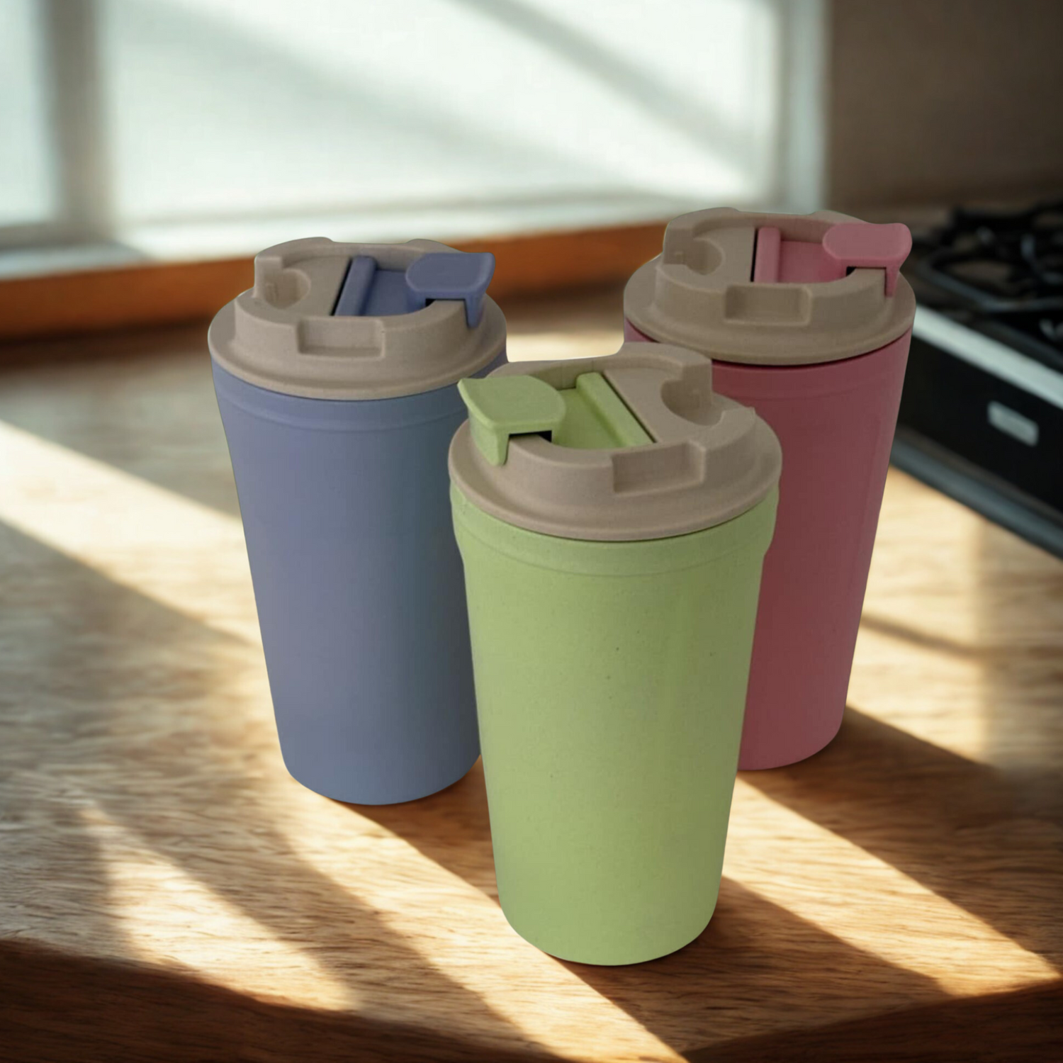 Eco Friendly Bamboo Travel Cup | 420ml Reusable Coffee Mug With Lid - Available in 3 colours - Pink, Purple and Green