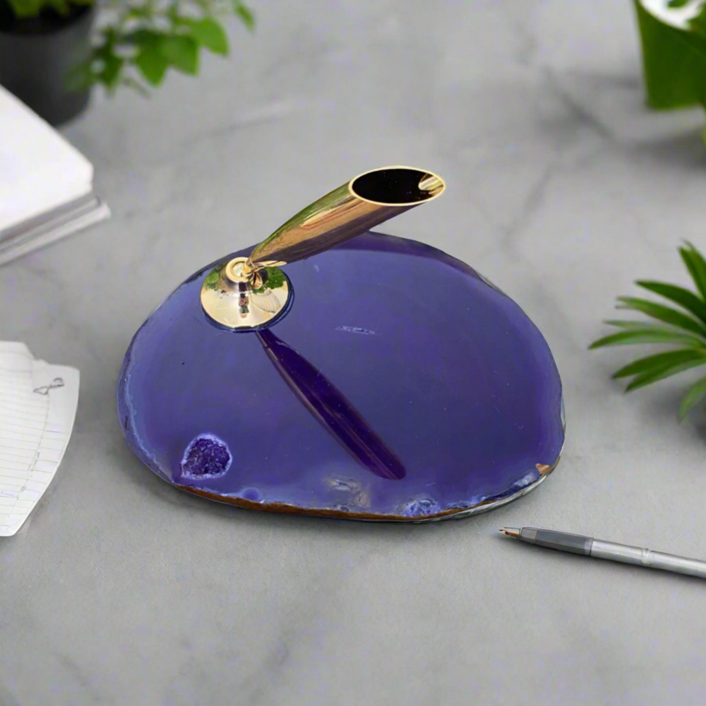 Elegant Purple Agate Slice Pen Organizer