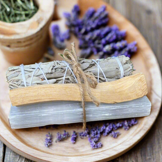 Energy Cleansing Set – Sage, Palo Santo & Selenite for Renewal & Harmony