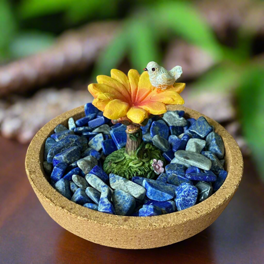 Fairy Garden with Lapis Lazuli Crystals – Mindful Miniature Décor for Whimsical Outdoor Spaces
