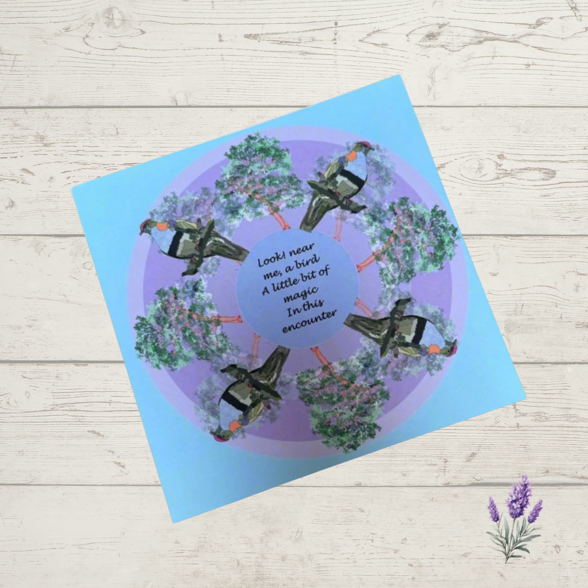 Fruit Dove bird mandala illustration greeting card front design