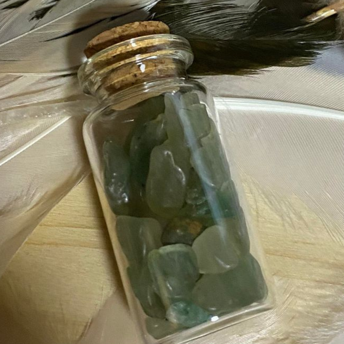 Green Aventurine Crystal Chips in Small Glass Bottle