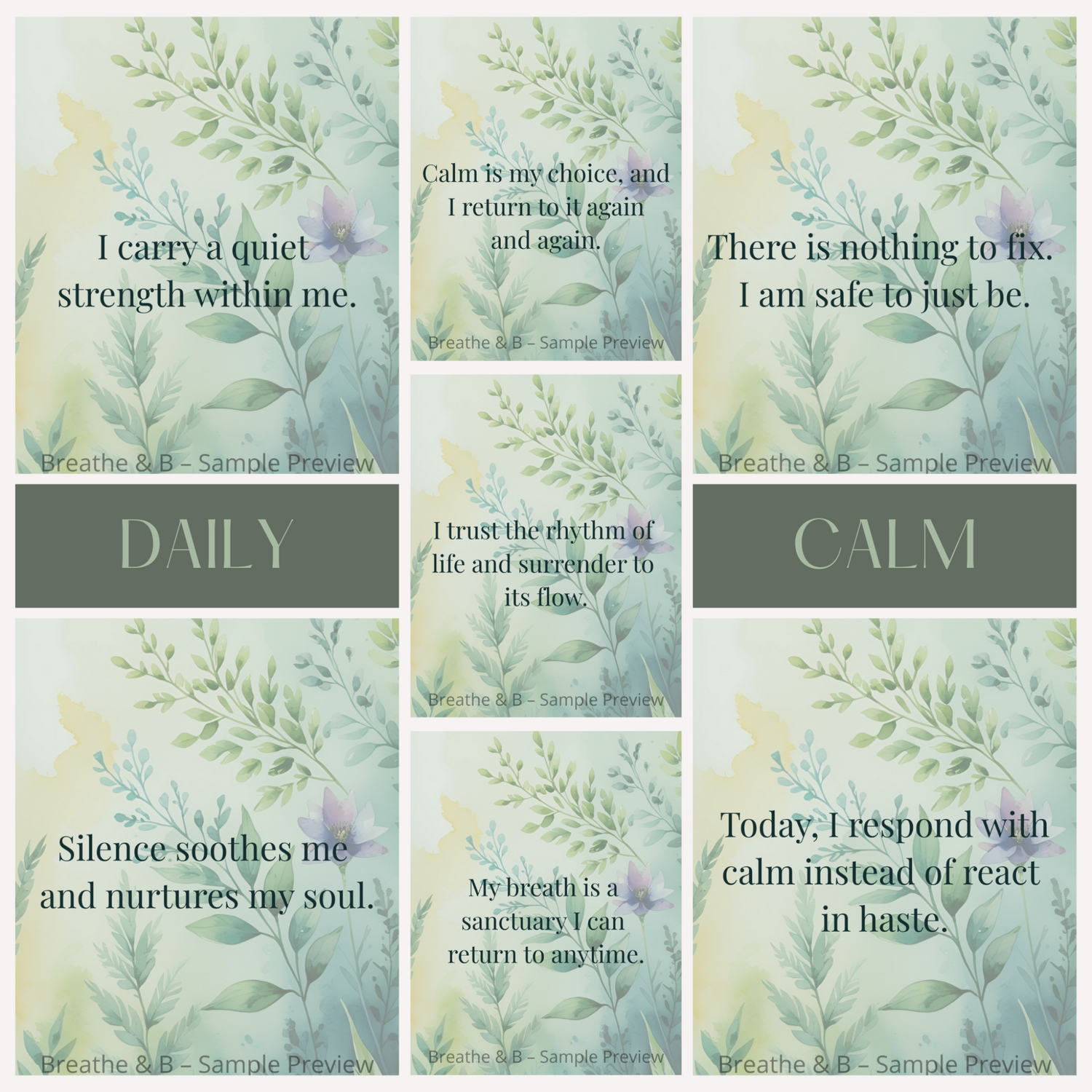 Grid overview of all affirmation cards.