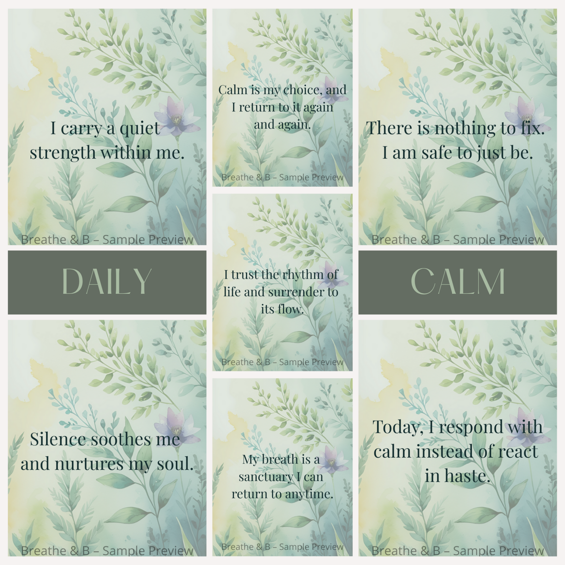 Grid overview of all affirmation cards.
