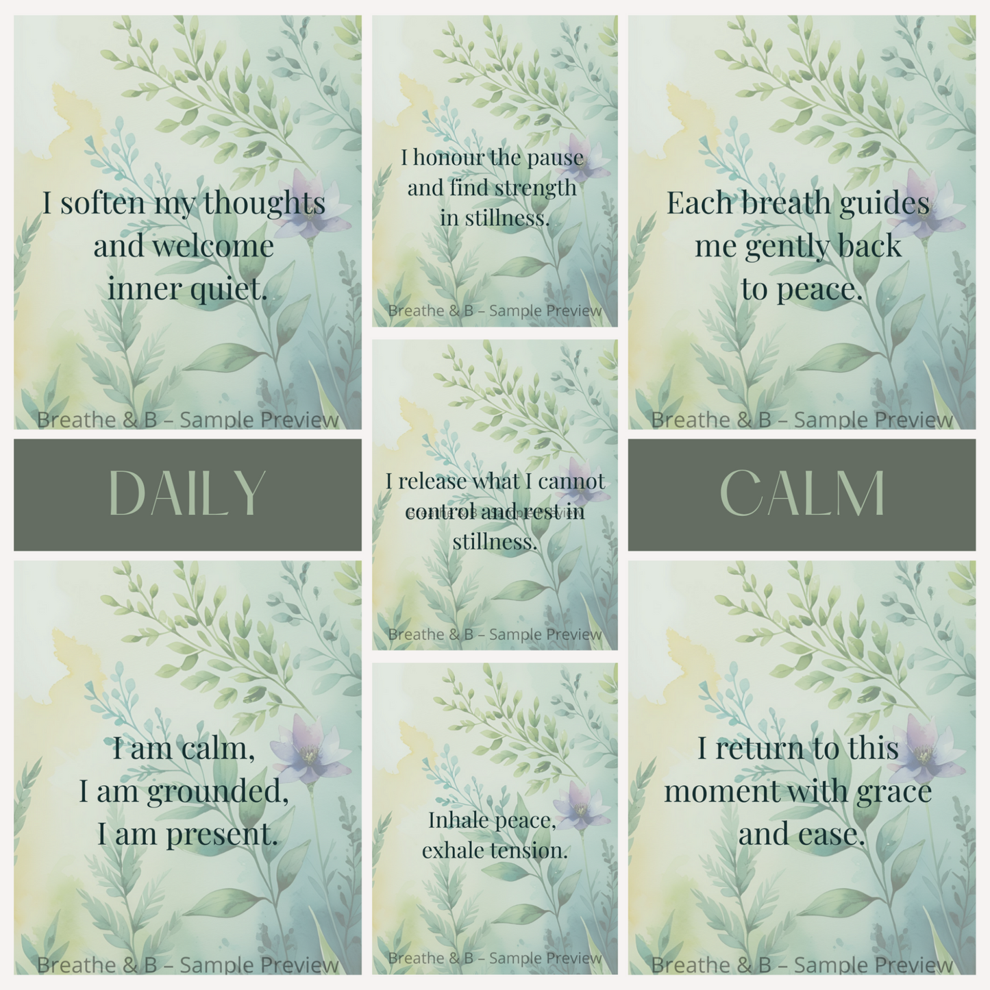 Grid overview of all affirmation cards.