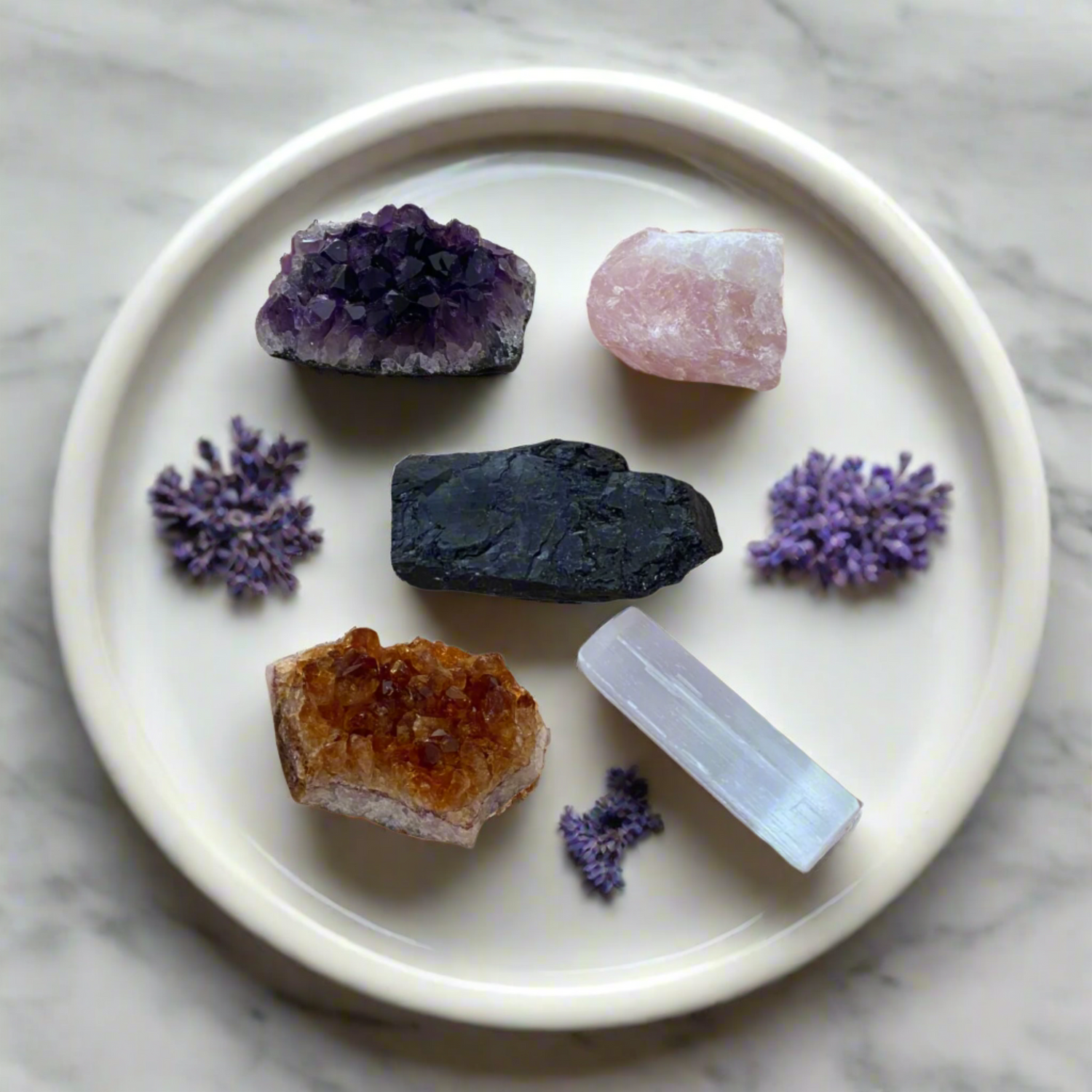 Harmony & Balance Crystal Kit – Amethyst, Citrine, Rose Quartz, Black Tourmaline, Selenite for Spiritual Healing, Protection & Prosperity