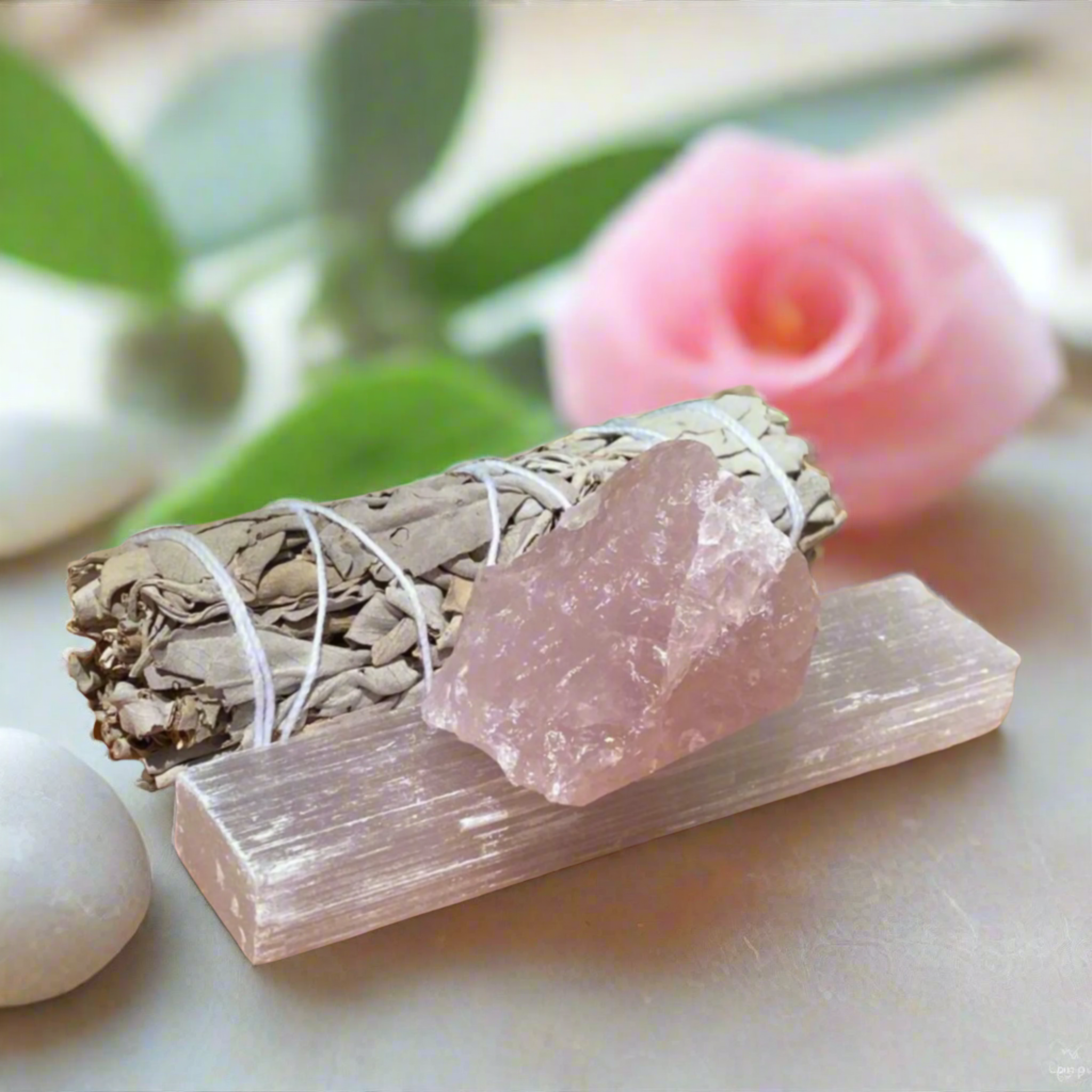 Heart Cleansing Crystal Kit – Selenite, Rose Quartz & Sage