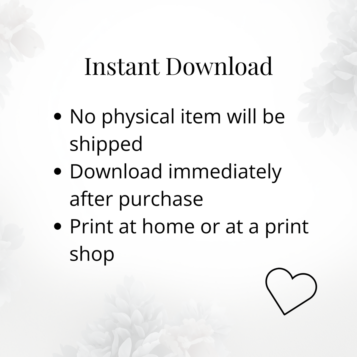 Digital download affirmation cards PDF explanation showing instant download, print at home or print shop, no physical item.