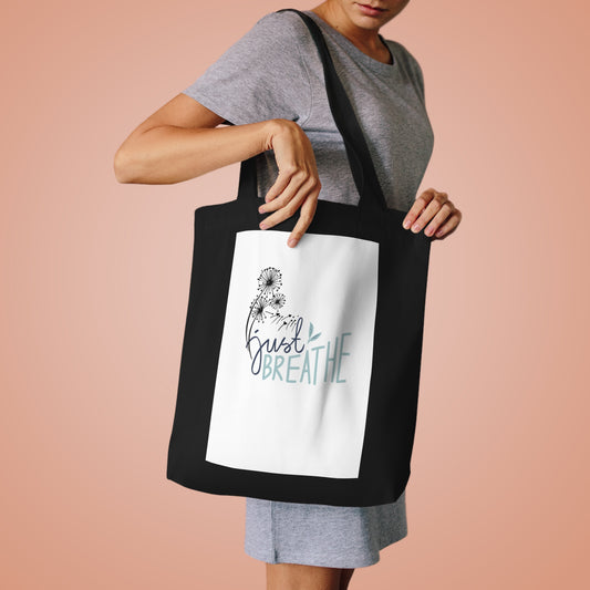 Just Breathe Cotton Tote Bag | Eco-Friendly Mindful Shopping Bag | Reusable Canvas Tote for Yoga, Beach, Groceries, or Everyday Use