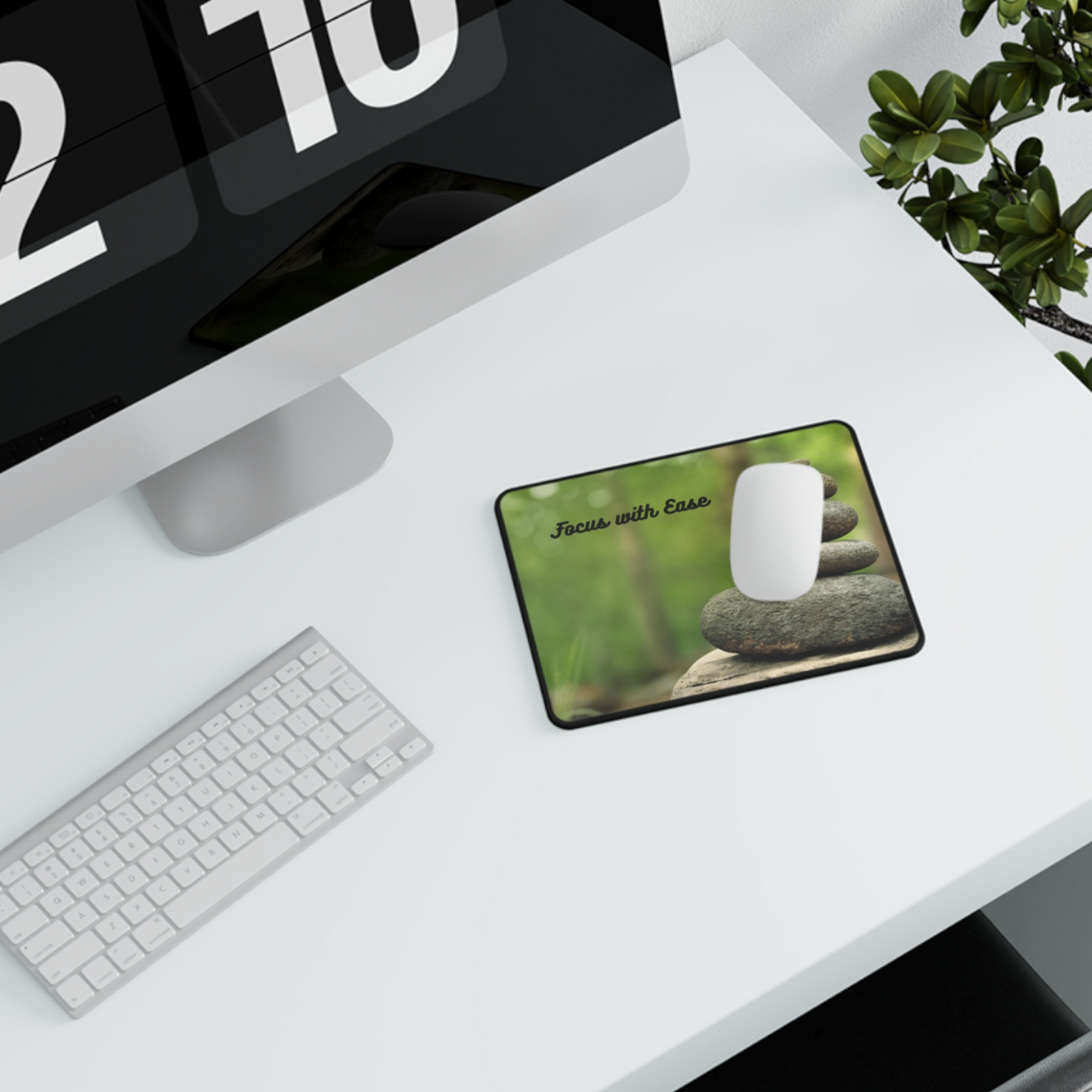 Mouse pad with nature design on a desk with computer setup