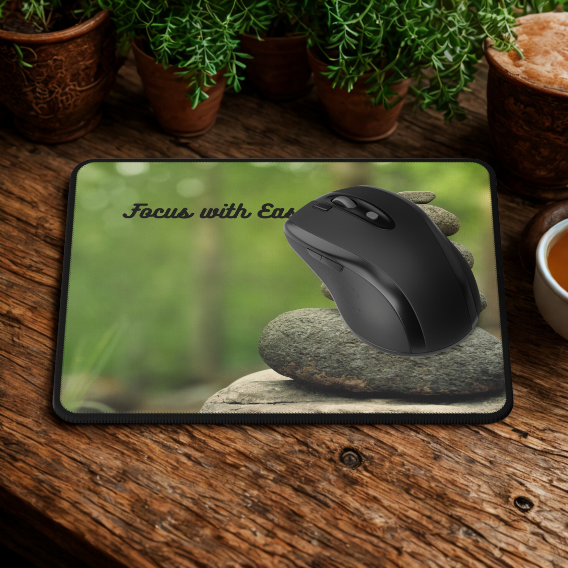 Mouse pad featuring nature-themed design.