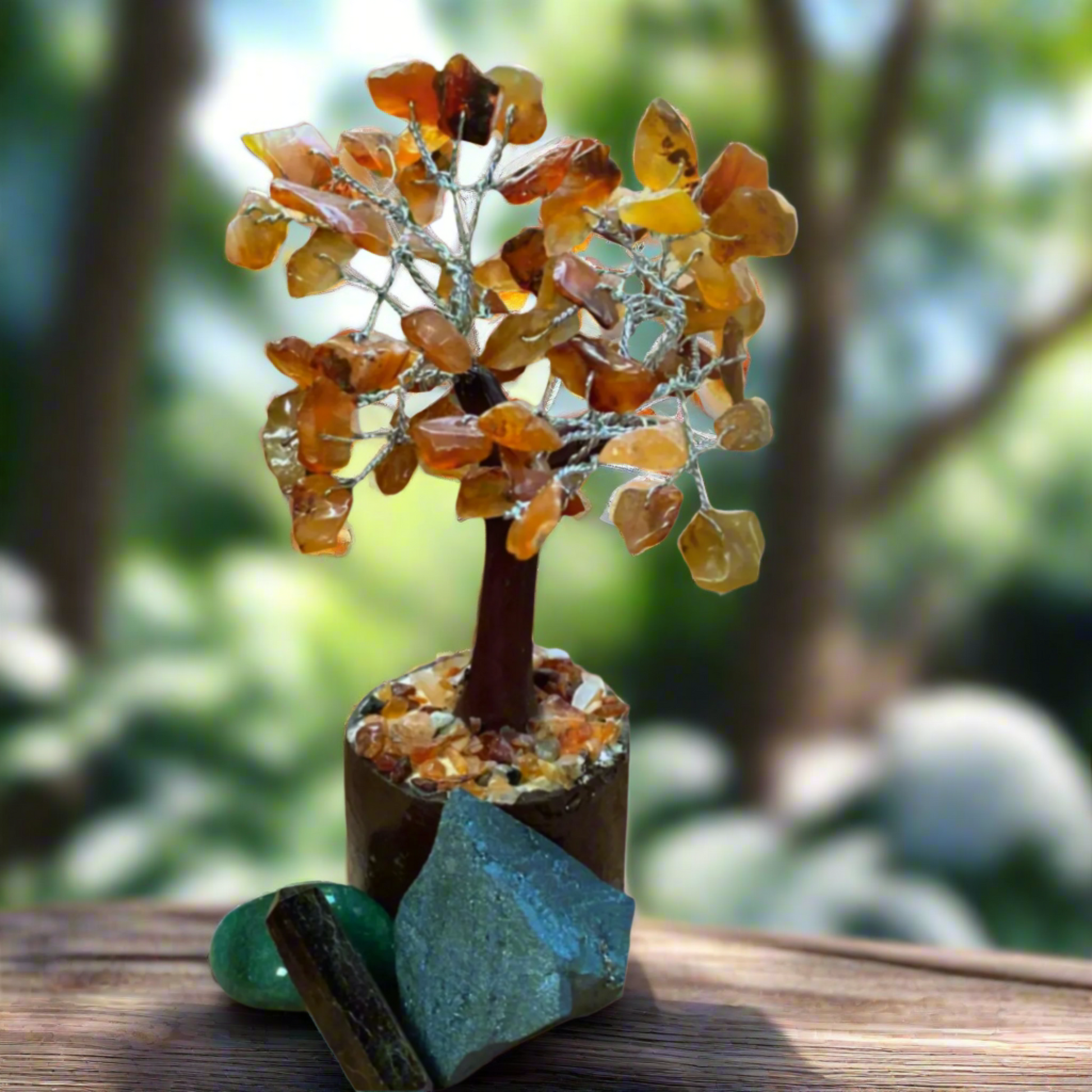 Nursery Crystal Pack - Carnelian Fairy Size Crystal Tree, Hematite Raw Crysta, Tiger's Eye Small Obelisk,  Green Aventurine Tumble Stone