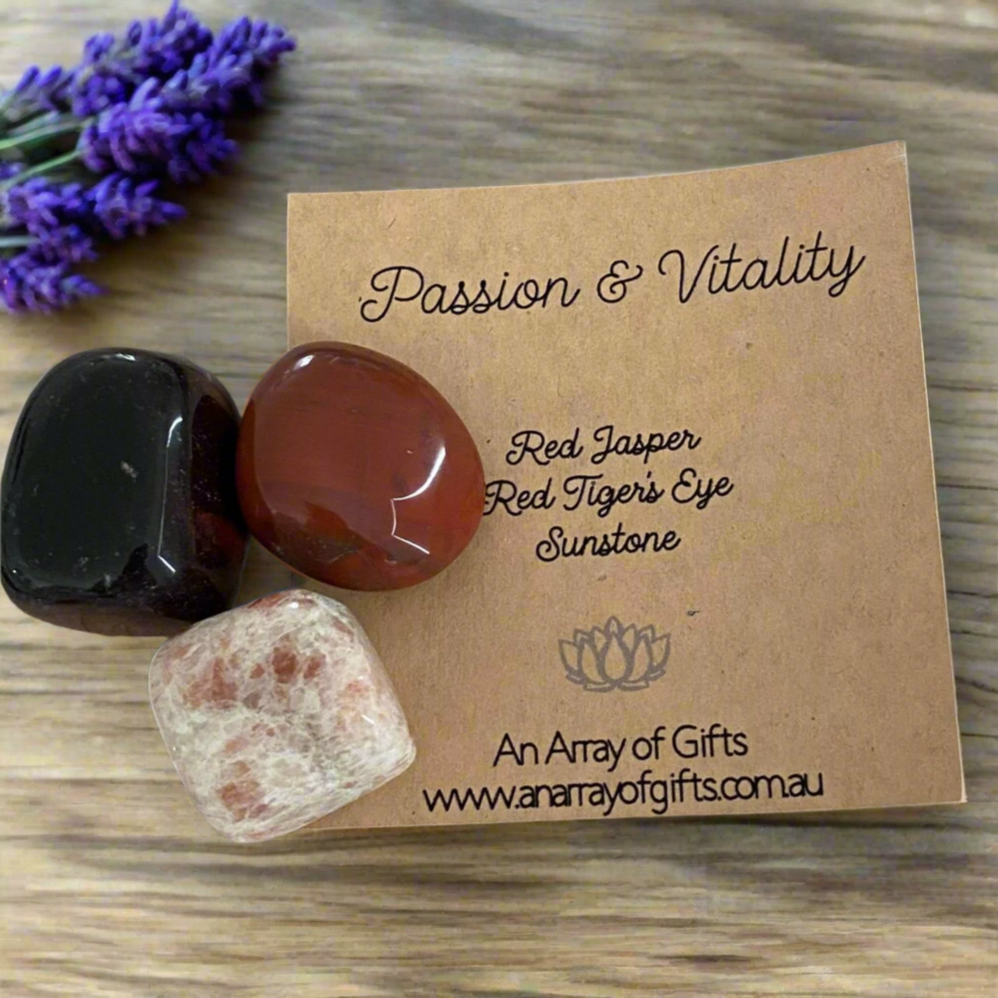Tumbled Stone Kit for Passion & Vitality | Red Jasper, Red Tiger's Eye & Sunstone 