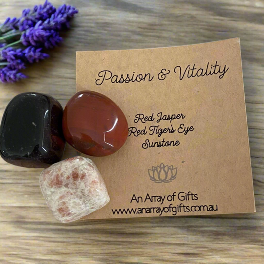 Tumbled Stone Kit for Passion & Vitality | Red Jasper, Red Tiger's Eye & Sunstone 