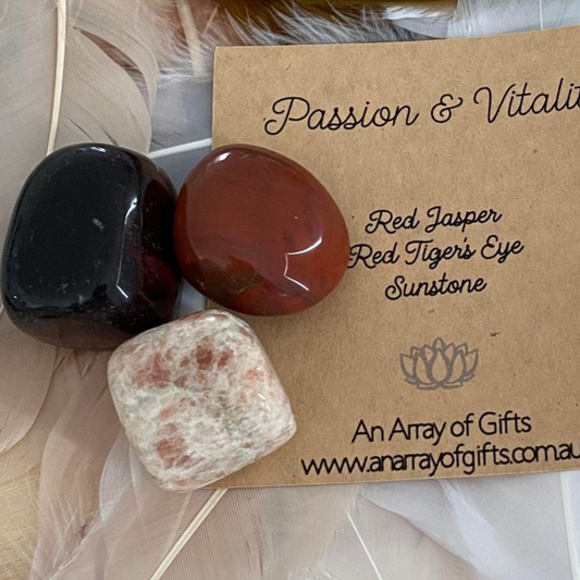 Tumble stones for Passion and Vitality - Red Jasper, Red Tiger's Eye and Sunstone