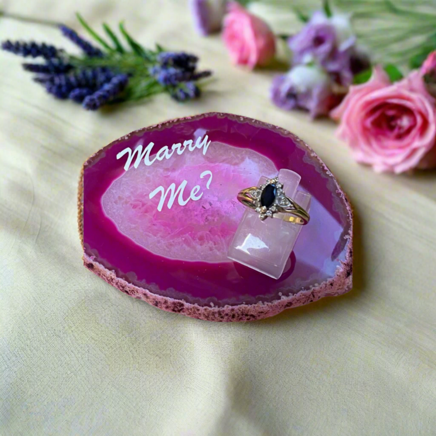 Pink agate Slice Ring Holder