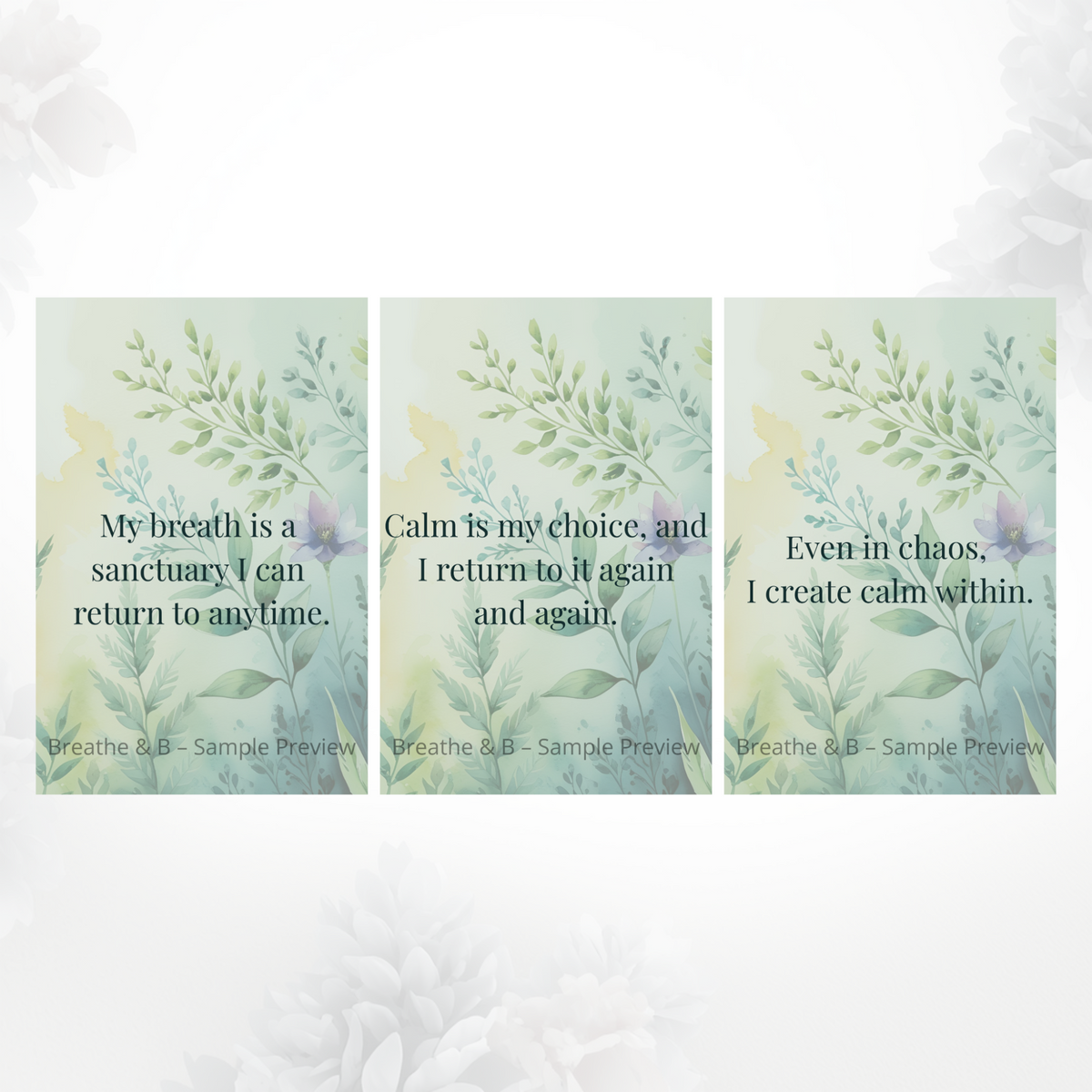 Printable affirmation cards for anxiety relief and calm, soft neutral design mindfulness cards for self care and emotional support.