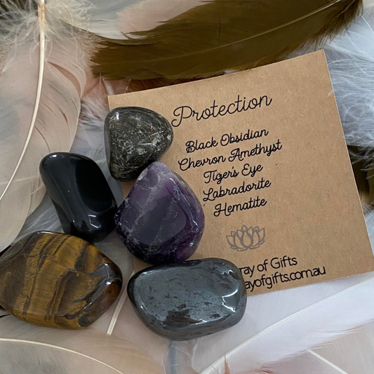 Tumble Stones for Protection - Black Obsidian, Chevron Amethyst, Tiger's Eye, Labradorite and Hematite