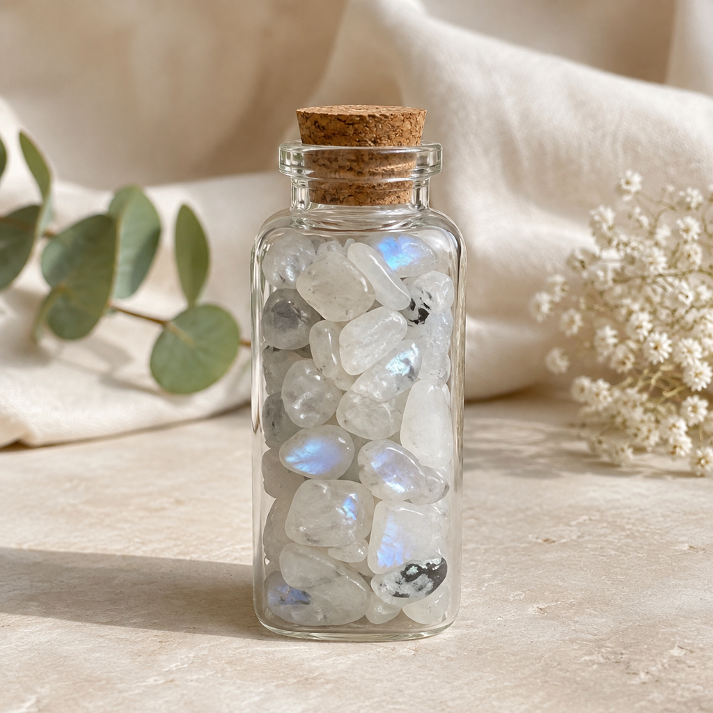 Rainbow Moonstone Crystal Chip Bottle