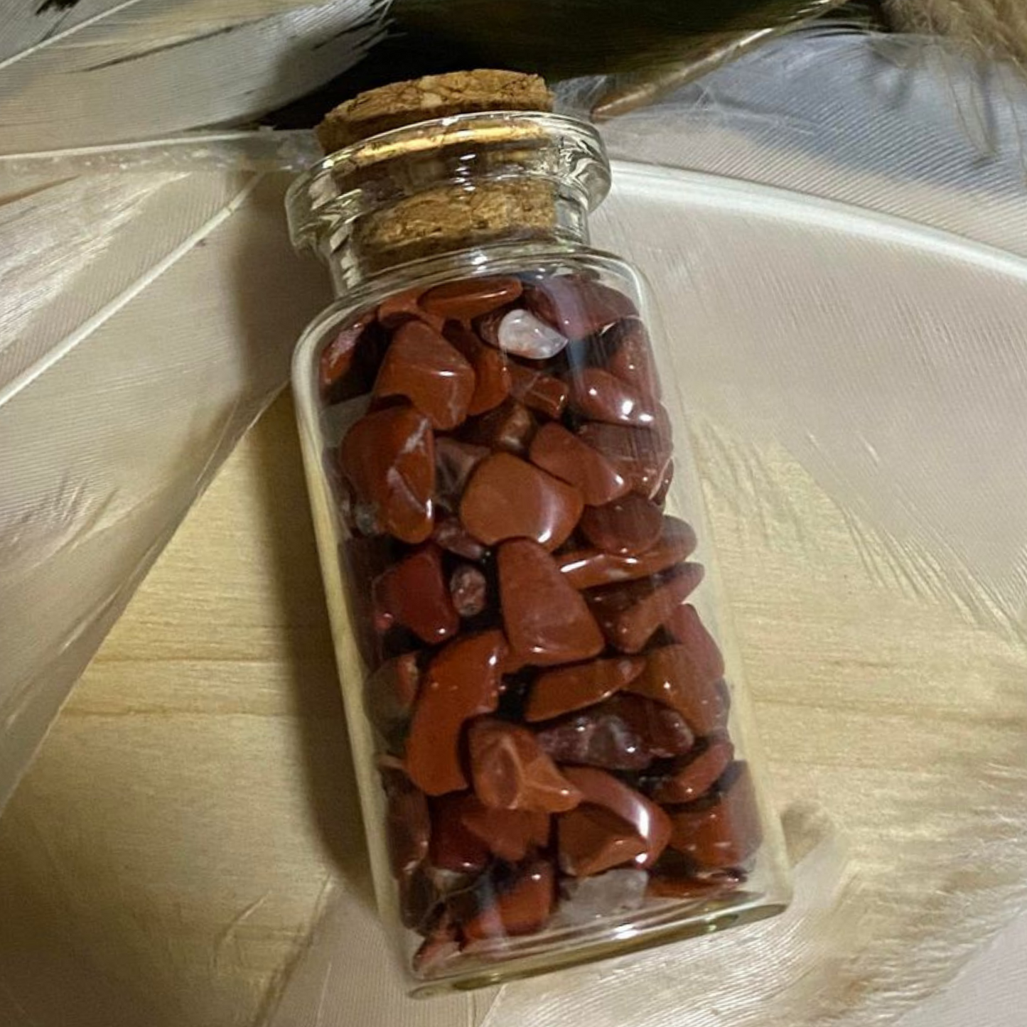Red Jasper Crystal Chips in Small Glass Bottle