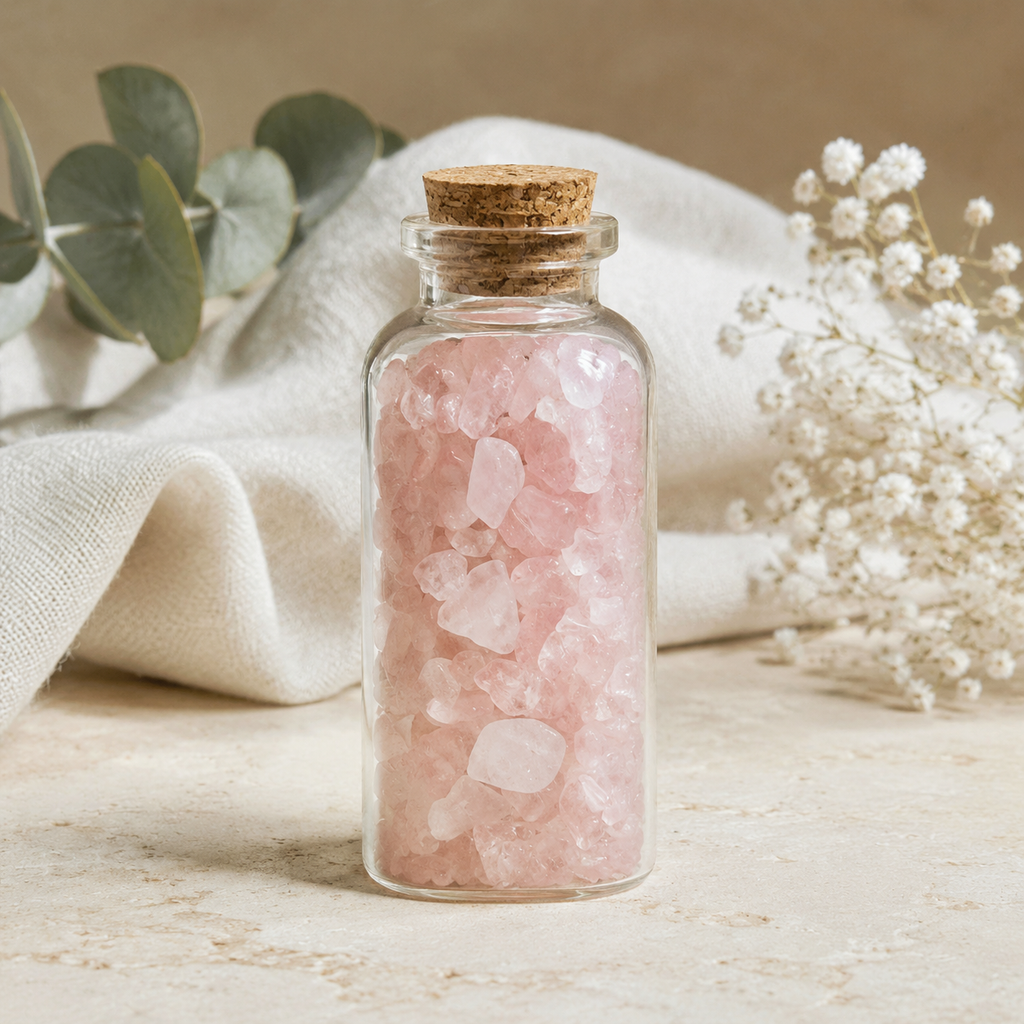 Rose Quartz Crystal Chip Bottle