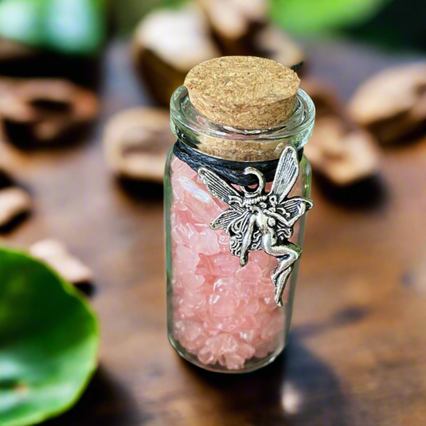Rose Quartz  Crystal Chip Fairy Bottle – A Magical Touch for Your Home and Mind