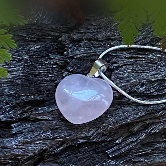 Rose Quartz Heart Pendant with Sterling Silver Necklace