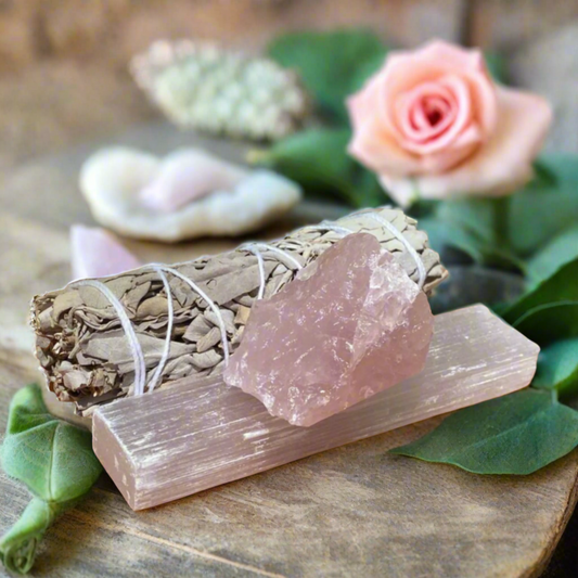 Heart Cleansing Crystal Kit – Selenite, Rose Quartz & Sage