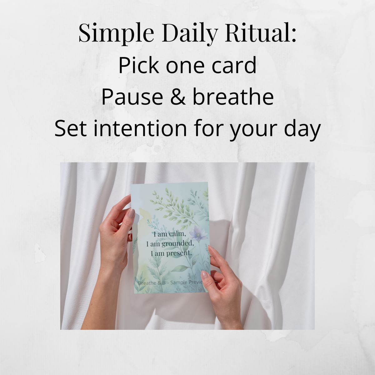 Printable affirmation card displayed on desk with journal and coffee, daily mindfulness ritual for calm and stress relief.