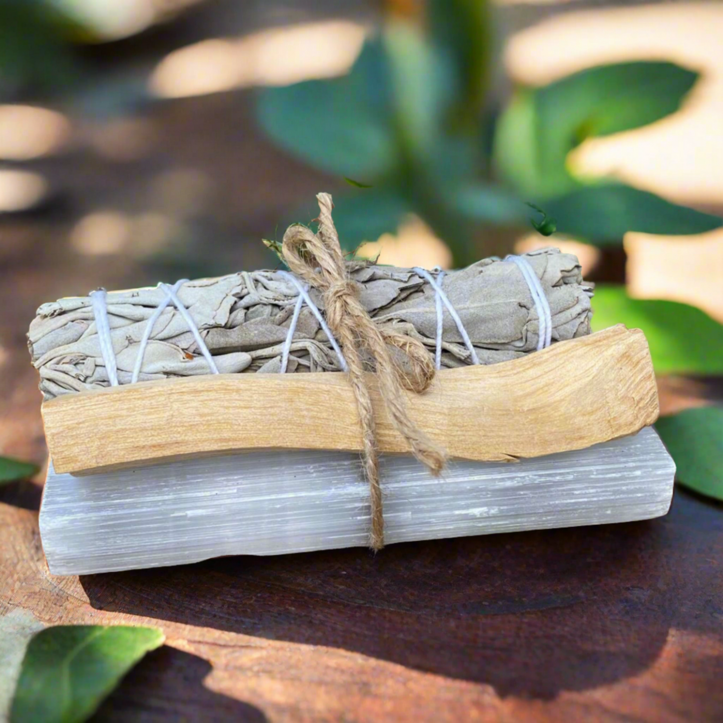 Simple energy reset kit with sage, palo santo and selenite rod for daily cleansing rituals