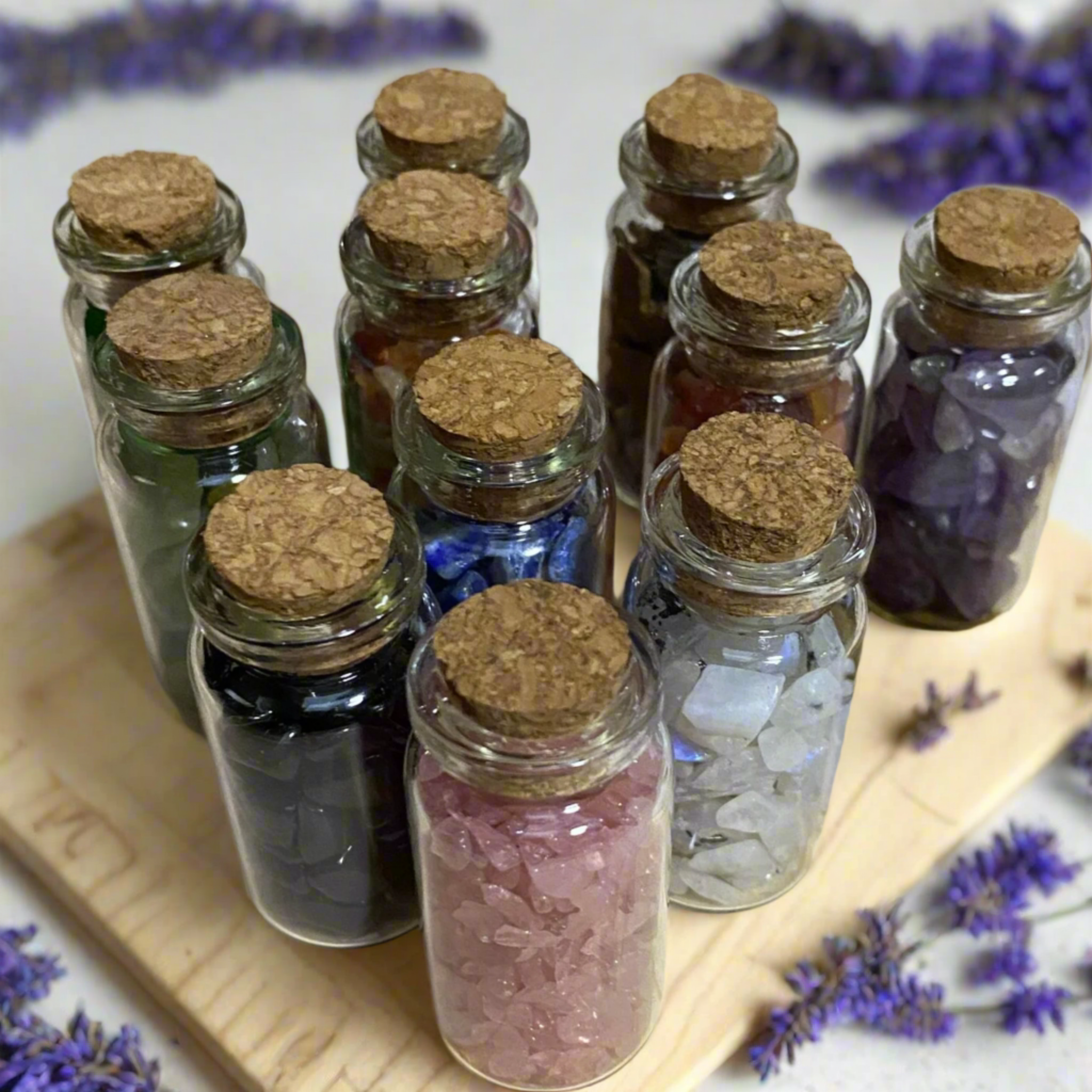 Crystal Chips in Small Glass Bottle