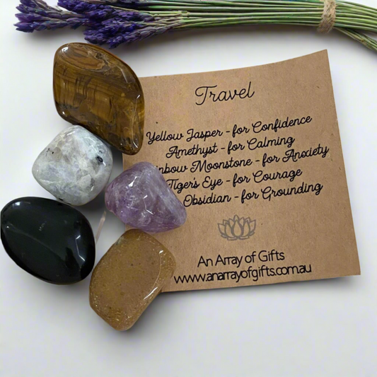Travel Tumbled Stonel Kit - 5 Tumble Stones for Grounding, Calm & Confidence on Your Journey