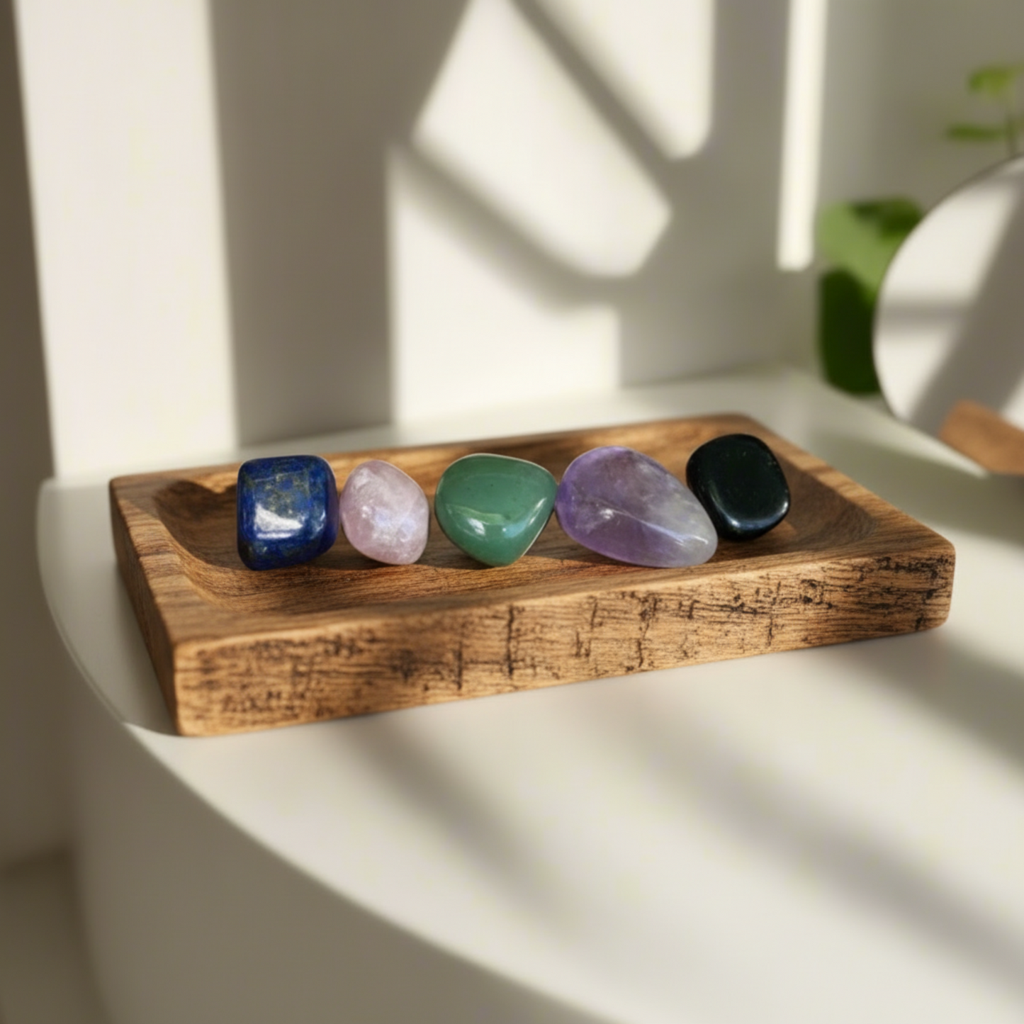 Tumble Stones on a wooden tray