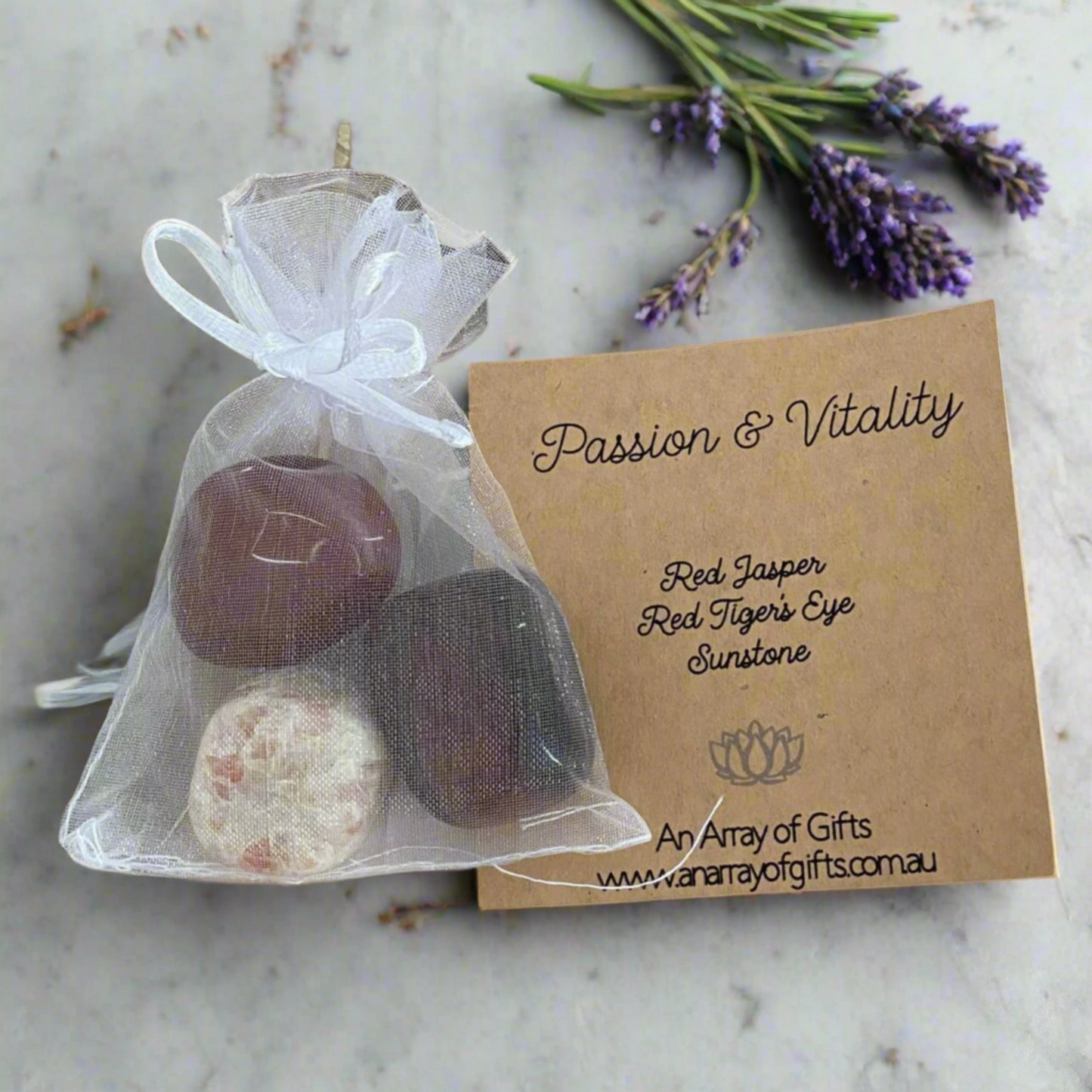 Tumbled Stone Kit for Passion & Vitality | Red Jasper, Red Tiger's Eye & Sunstone 