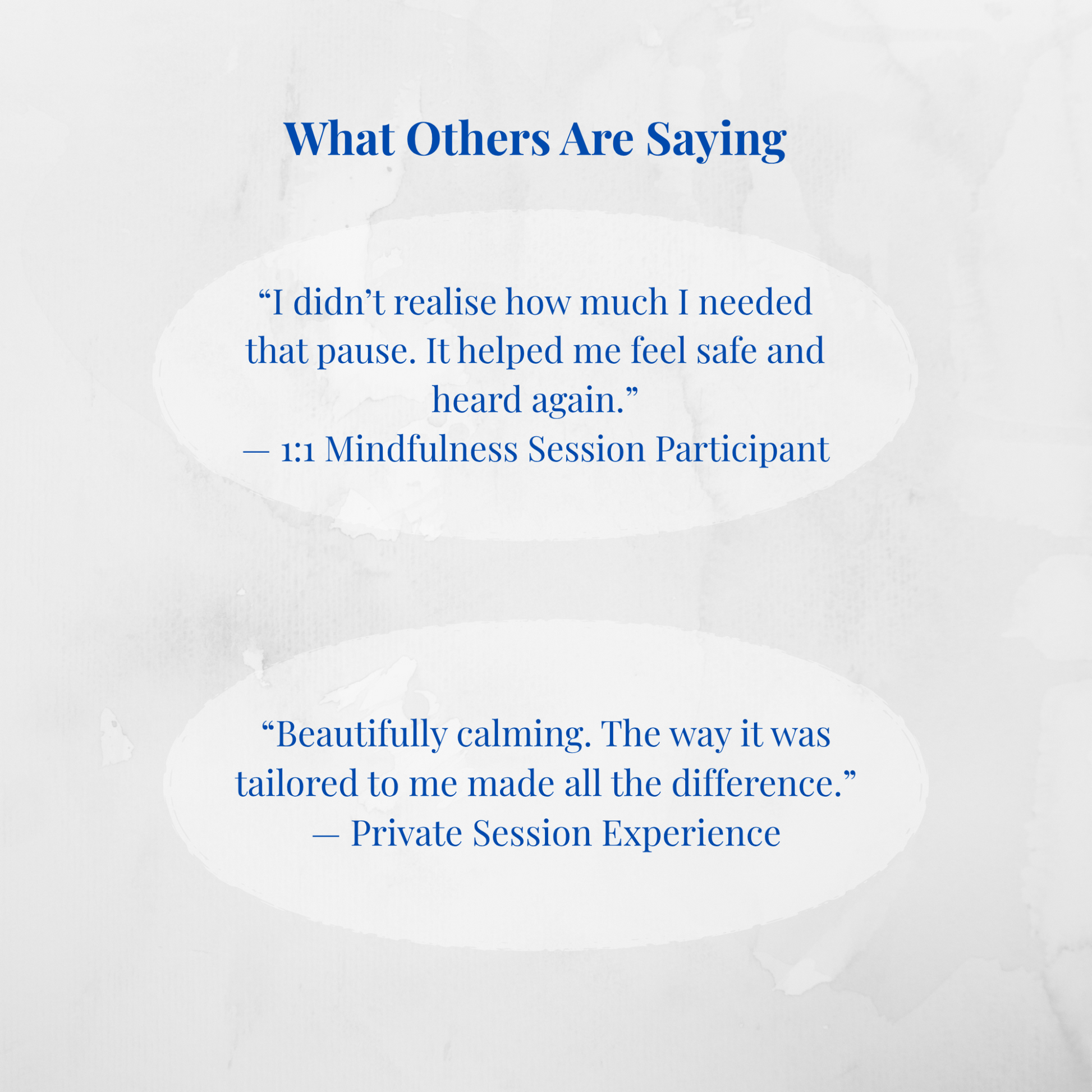 So calming and beautifully written. Felt like a gentle reset for my week.”
— Personalised Session Experience