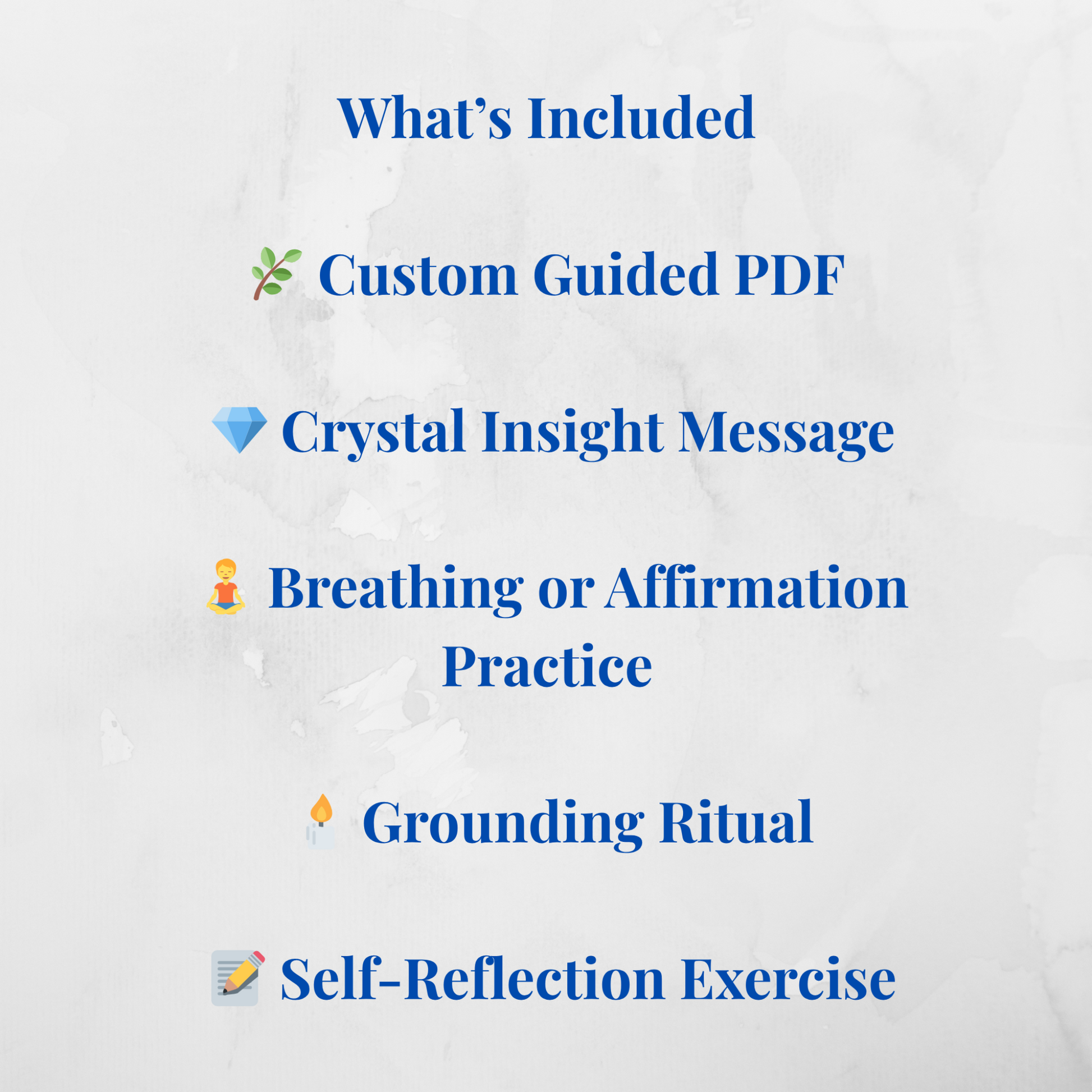 Your session may include:
Grounding practice • Crystal reflection • Breathwork or affirmations • A self-reflection ritual