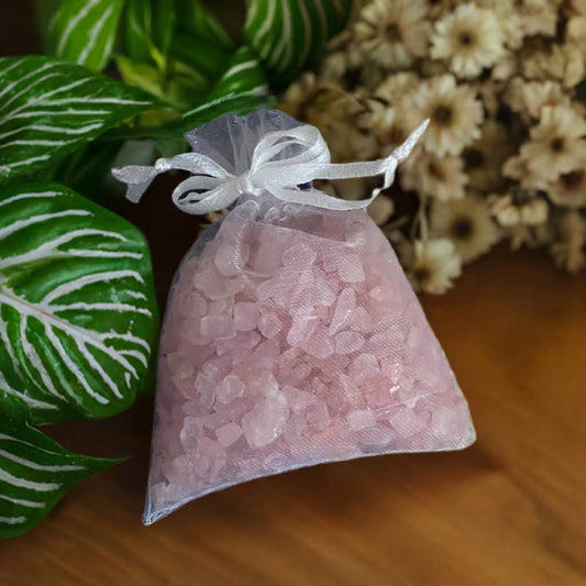 Rose Quartz Crystal Chips - 100g in organza bag