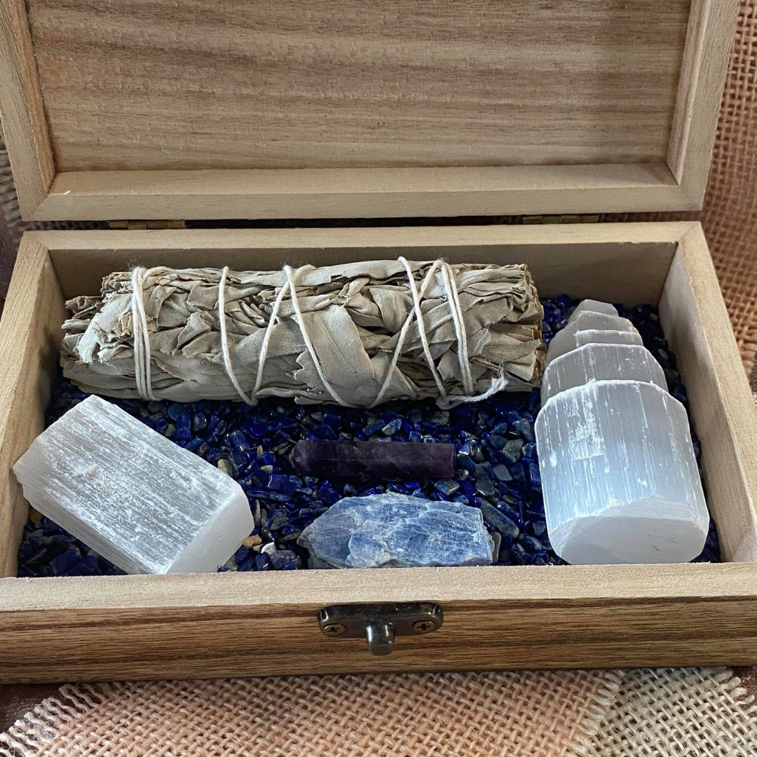 treasure chest with crystals for protection and cleansing
